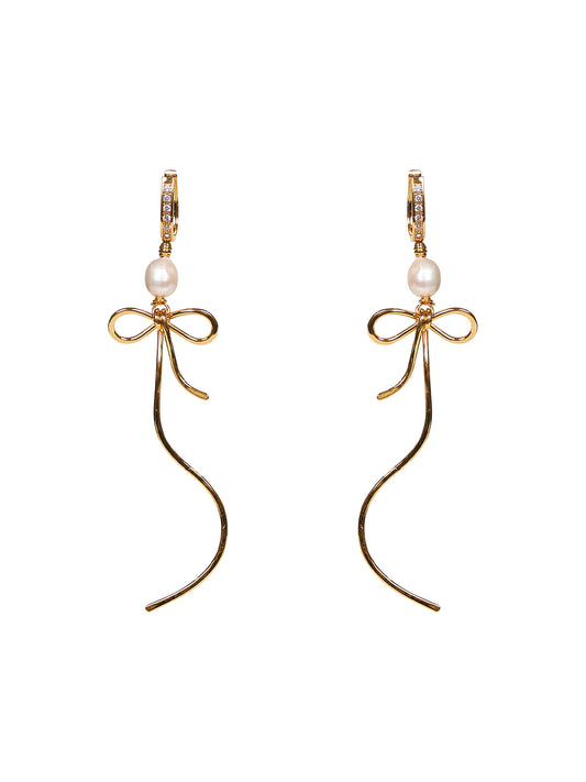 Orecchini a goccia Bow con perle oro