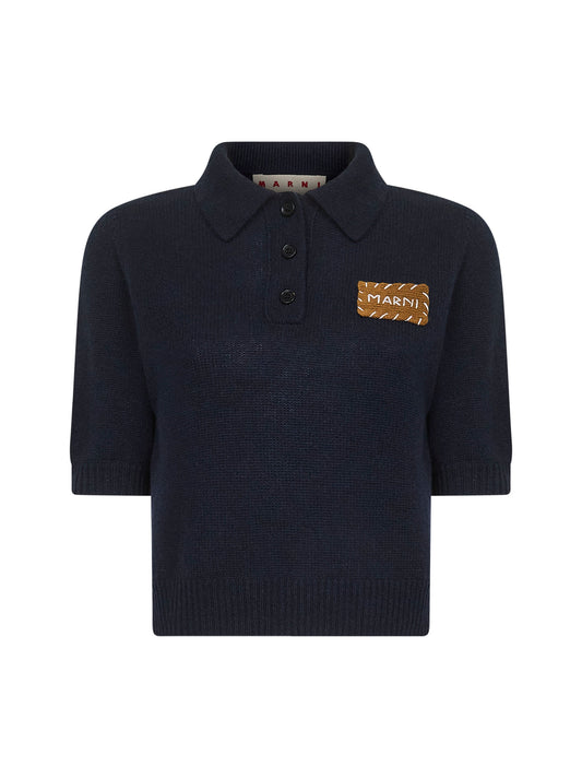 Blue cashmere knit polo shirt