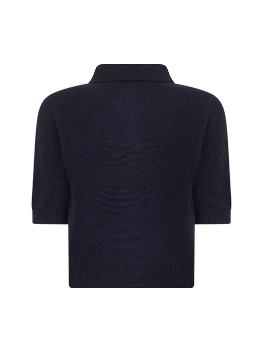 Blue cashmere knit polo shirt