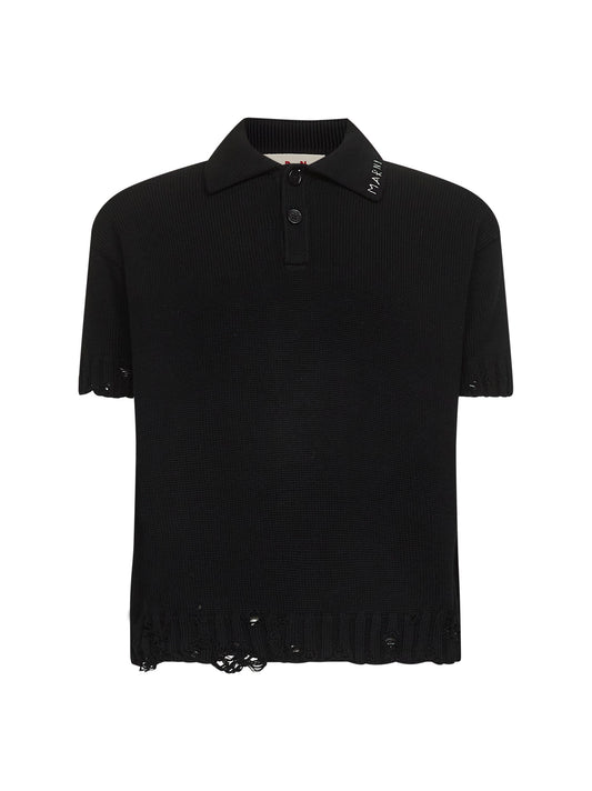 Black cotton knit polo shirt