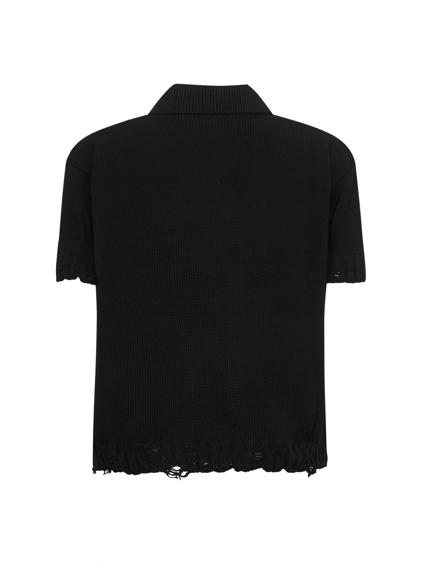 Black cotton knit polo shirt