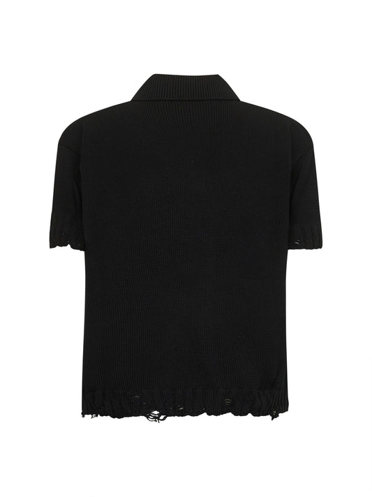 Black cotton knit polo shirt