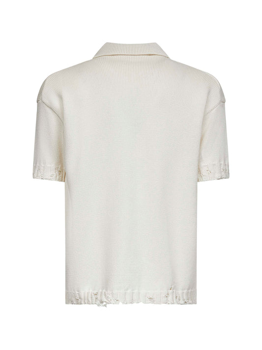 Ivory cotton knit polo shirt