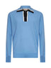 Light blue virgin wool knit polo shirt