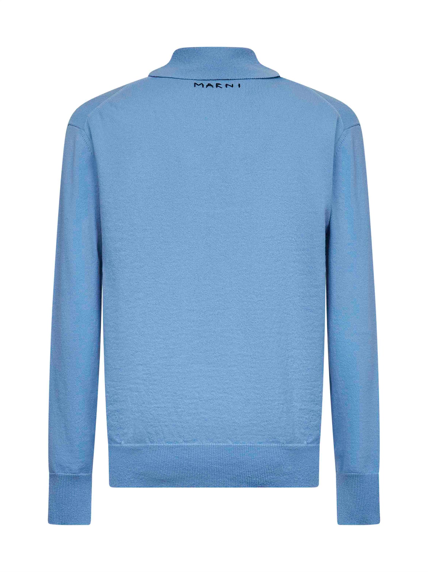 Light blue virgin wool knit polo shirt