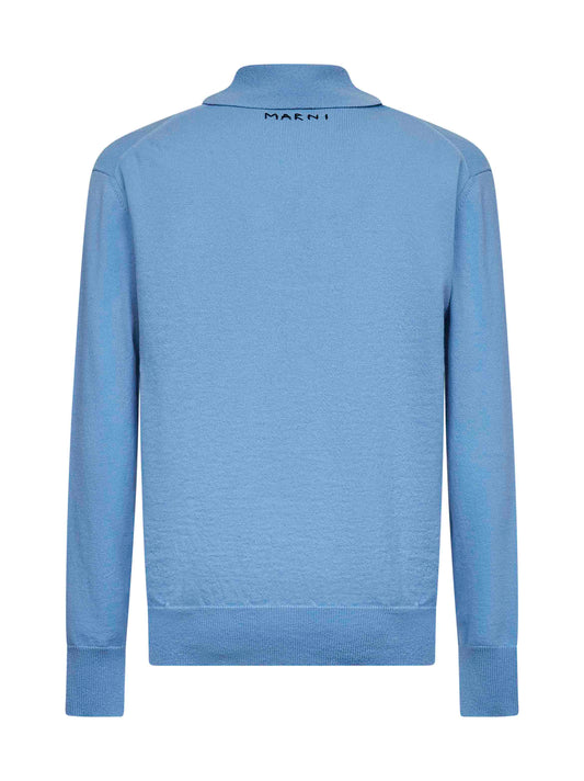 Light blue virgin wool knit polo shirt