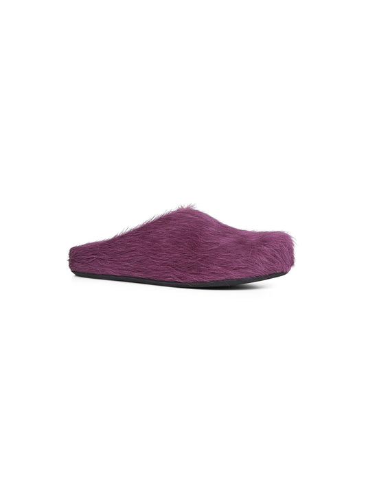 Sabot Fussbett in vitello a pelo lungo viola