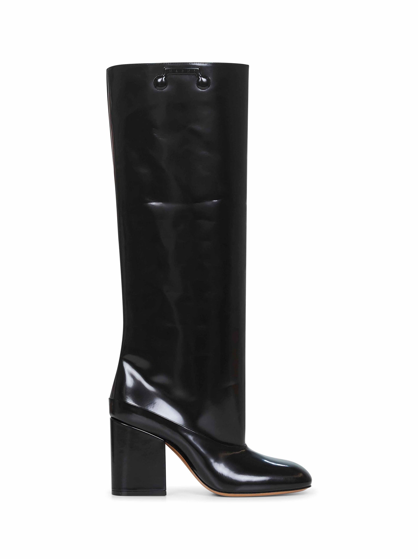 Black polished leather Trunkaroo knee-high boots