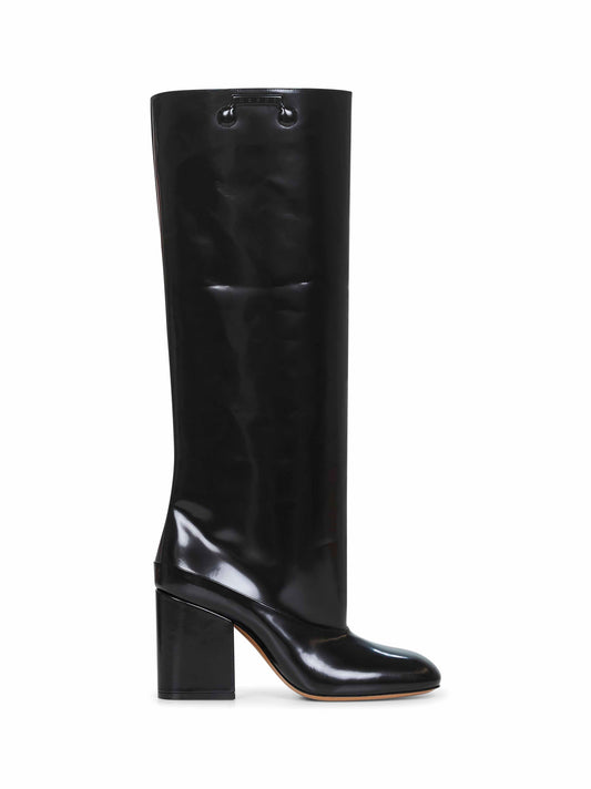 Black polished leather Trunkaroo knee-high boots