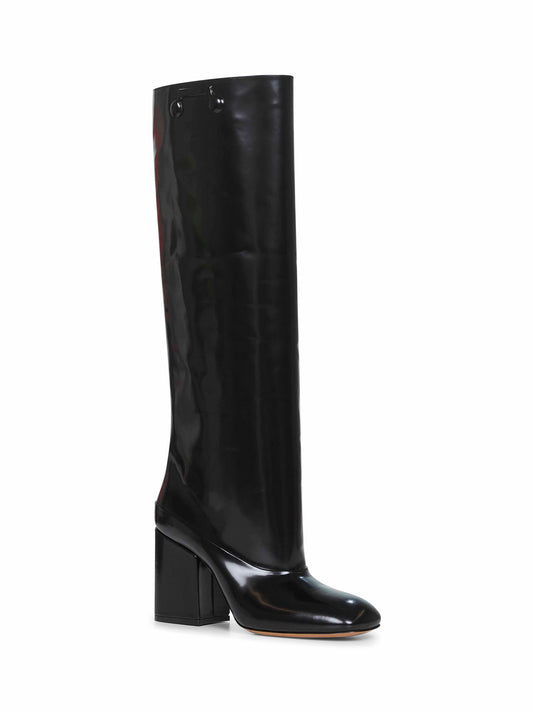 Black polished leather Trunkaroo knee-high boots