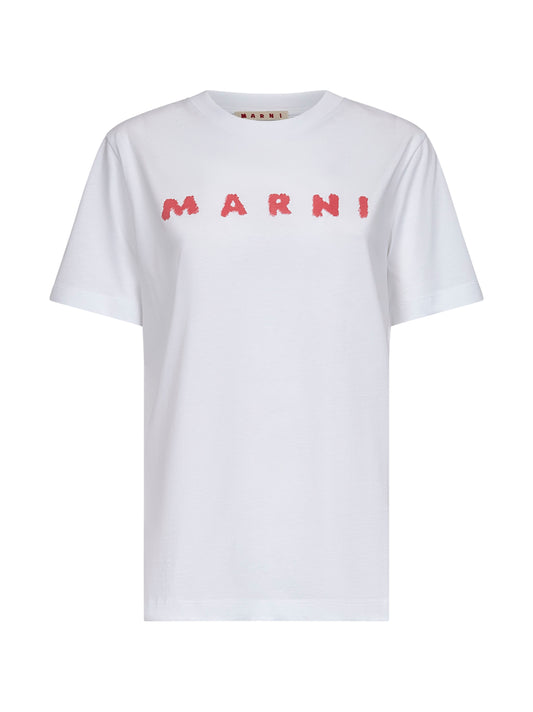 White jersey Marni Scribbled logo T-shirt