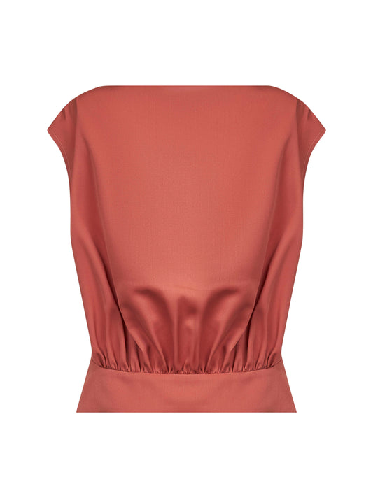 Top smanicato in fresco lana rosa