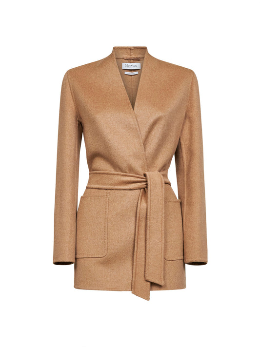 Camel double drap wrap jacket