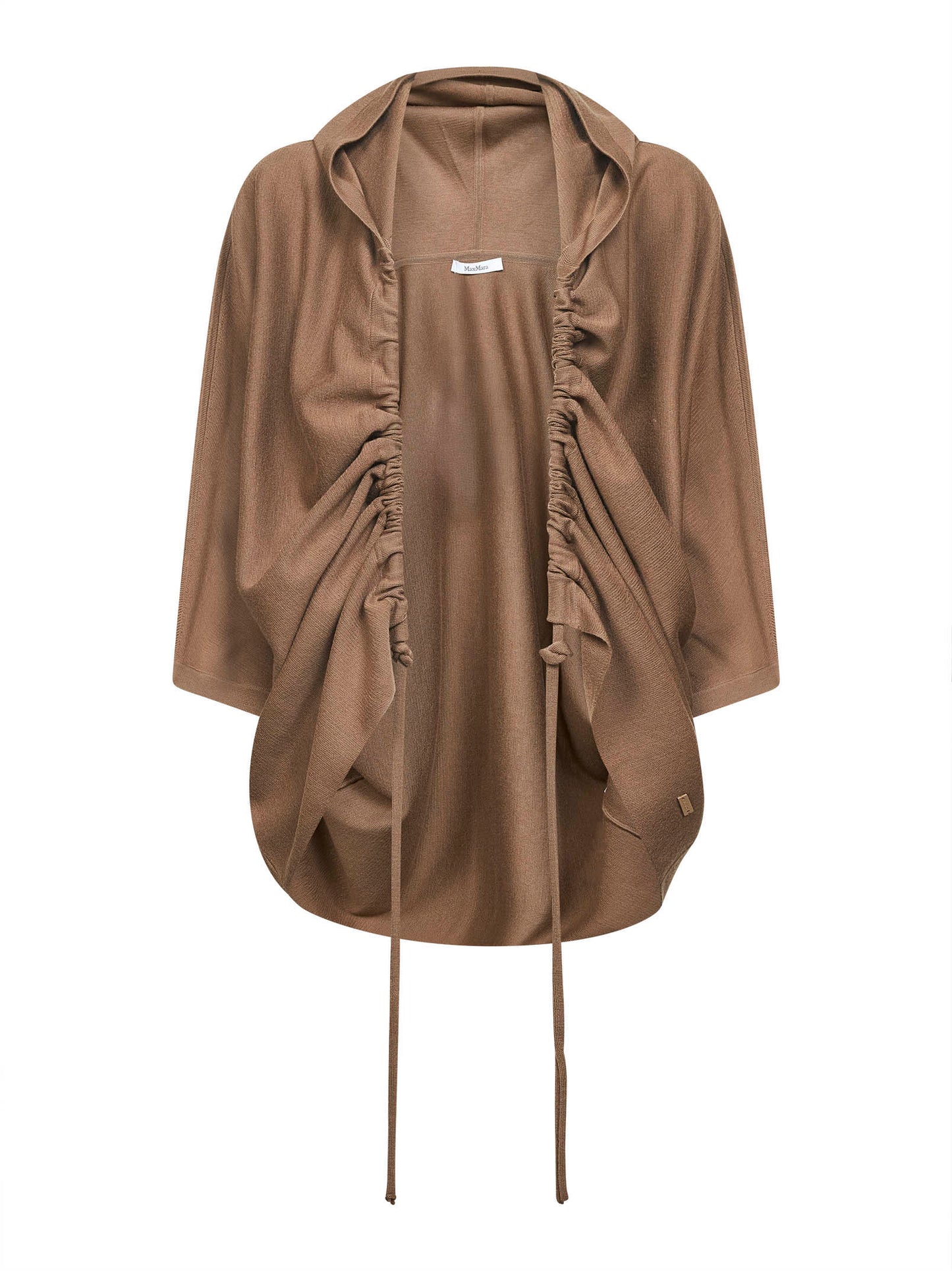 Cardigan con cappuccio ASTER in lana marrone<BR/>