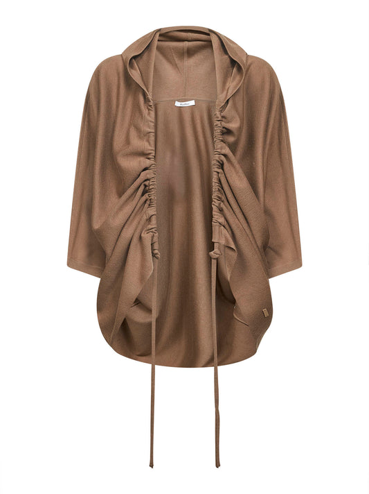 Brown wool ASTER hooded cardigan