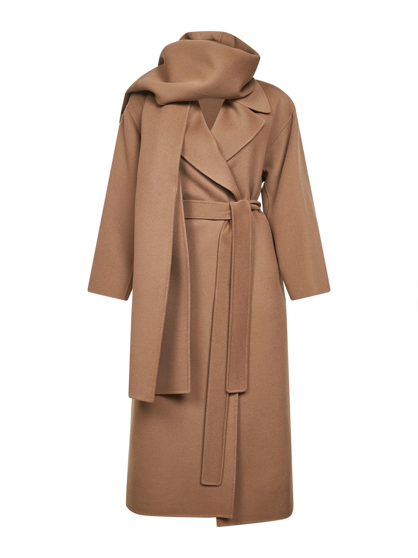 Cappotto a vestaglia con sciarpa CUORE cammello