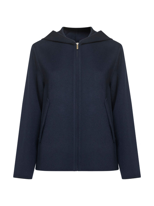 Giacca con cappuccio ROLAND in lana double blu