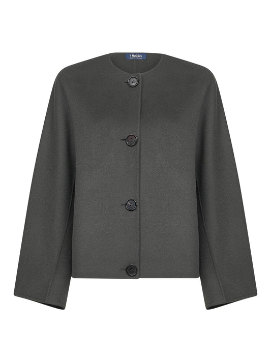 Giacca con sciarpa KATE in lana double verde