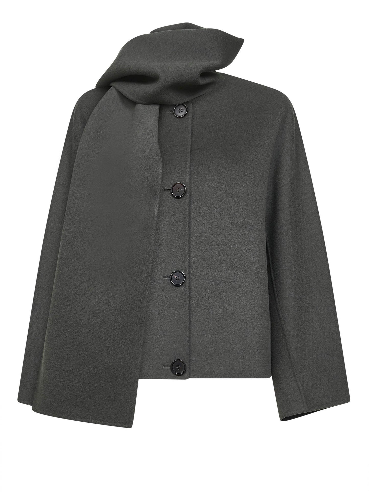 Giacca con sciarpa KATE in lana double verde