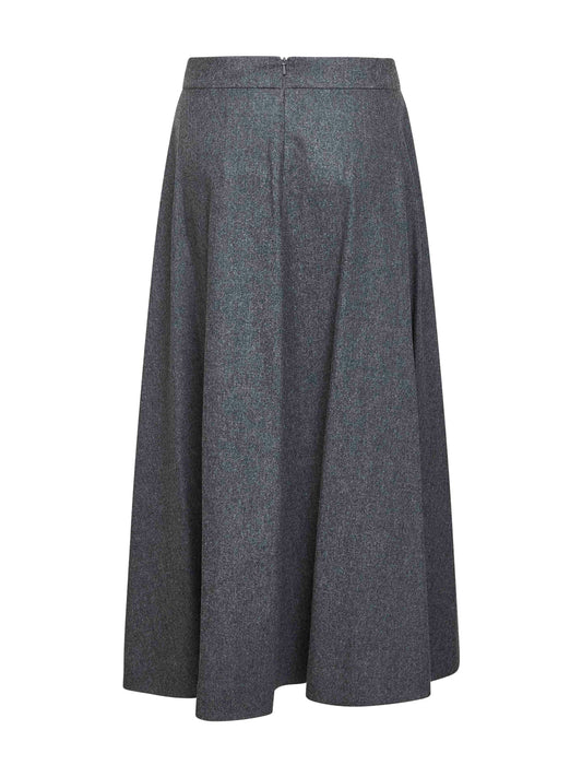 Grey wool flannel BETULLA midi skirt