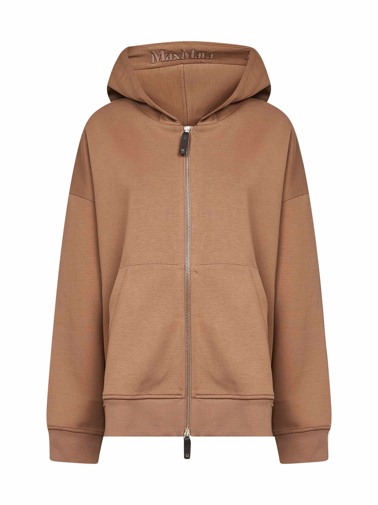 Camel jersey SIENA zip-up hoodie