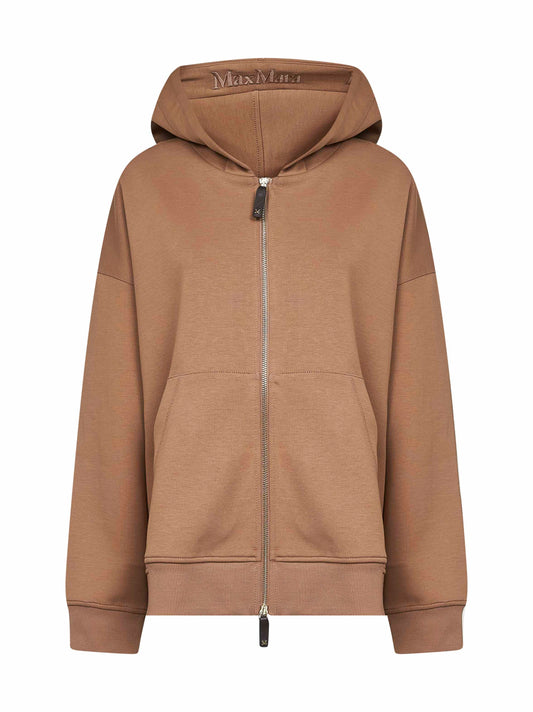 Camel jersey SIENA zip-up hoodie