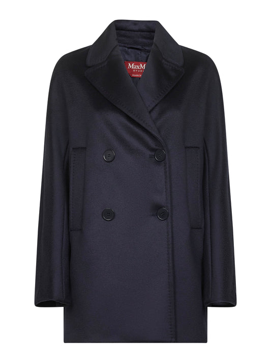 Blue broadcloth SHEREE double-breasted pea coat