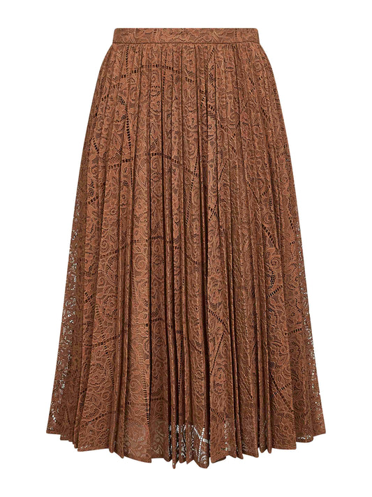Brown lace LEANDRO pleated midi skirt