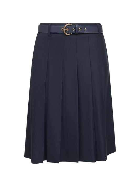 Blue stretch wool twill GIMMY pleated skirt