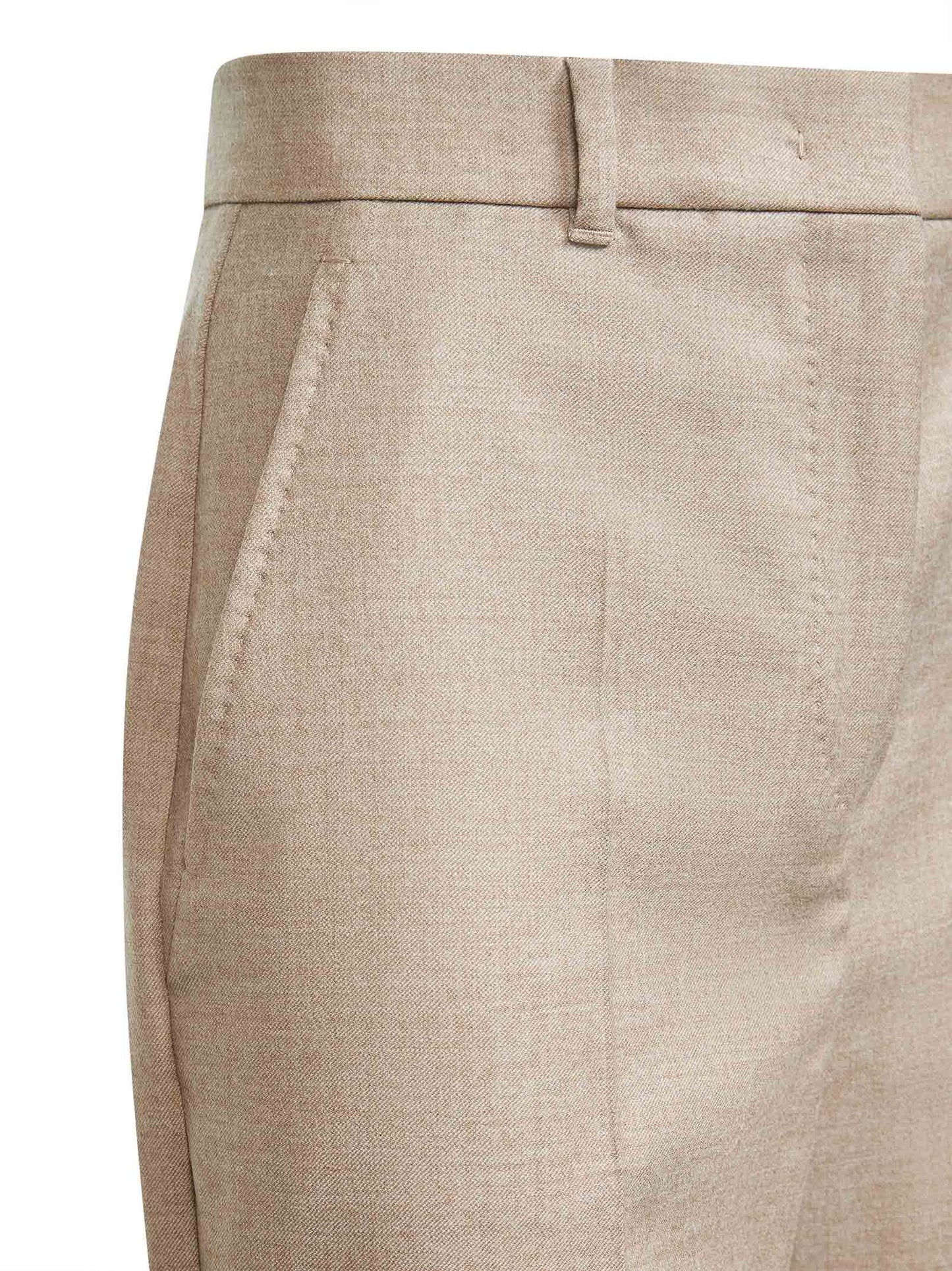 Pantaloni LAMBRO in flanella di lana stretch beige