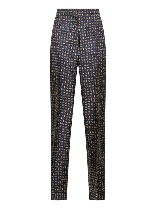 Blue printed twill FAUNA straight trousers