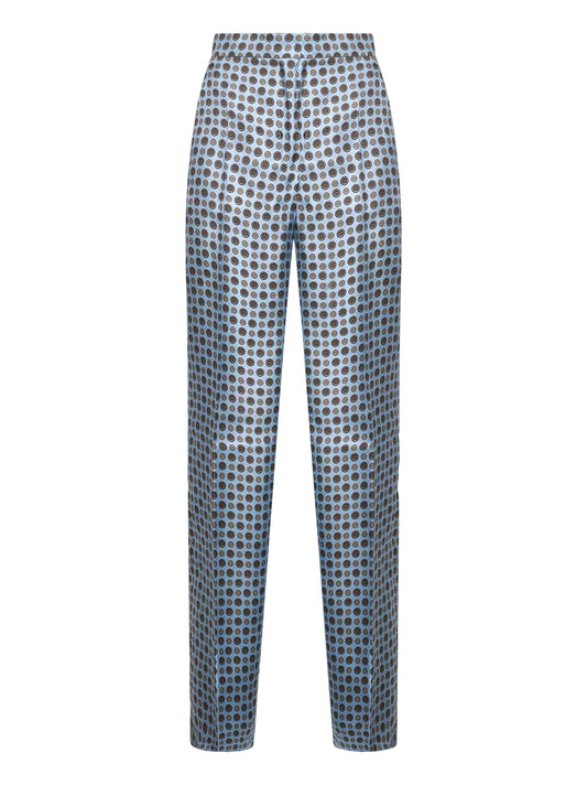 Light blue printed twill FAUNA straight trousers