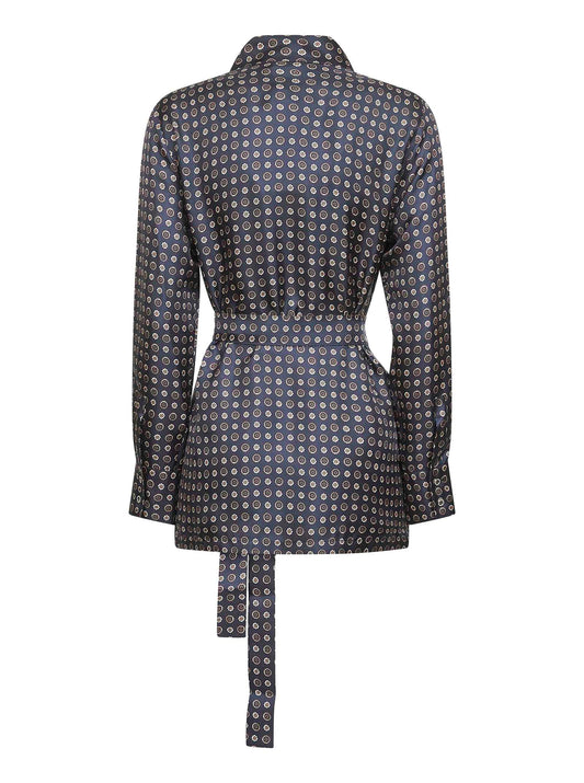 Blue printed twill BOCCALE belted shirt