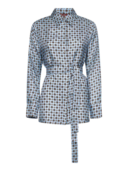 Light blue printed twill BOCCALE belted shirt