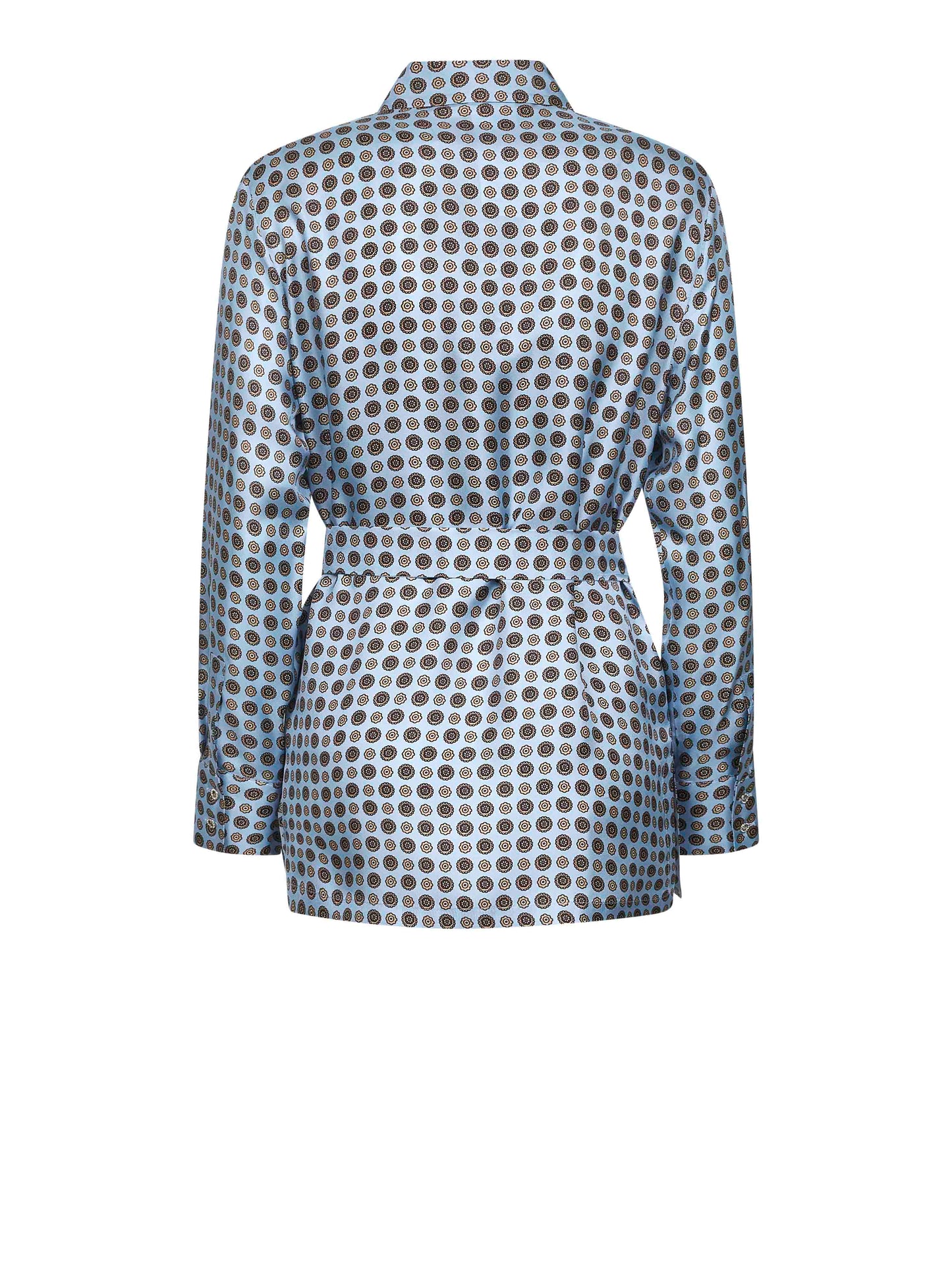 Light blue printed twill BOCCALE belted shirt