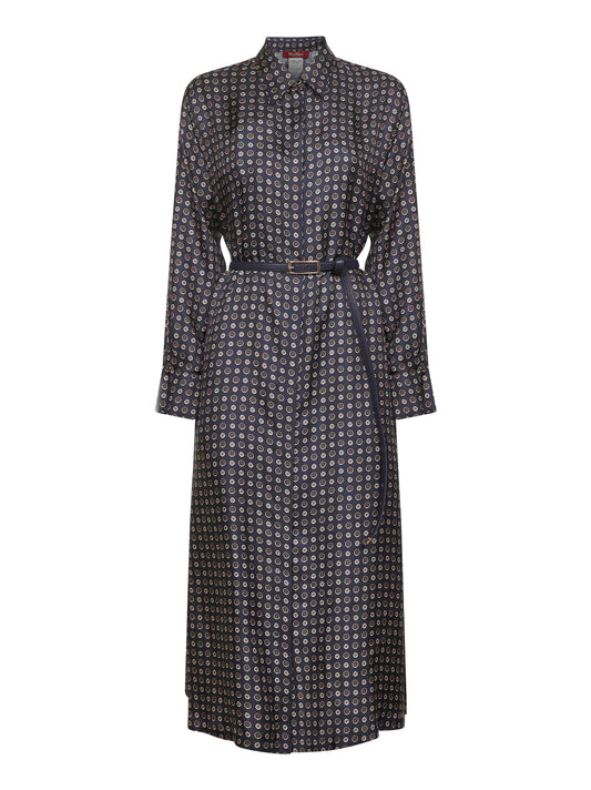Blue printed twill MISTER shirt dress