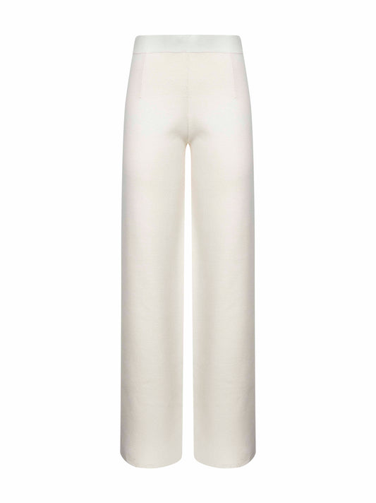 White stretch knit MARZIA straight trousers