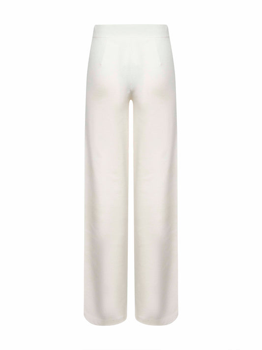 White stretch knit MARZIA straight trousers