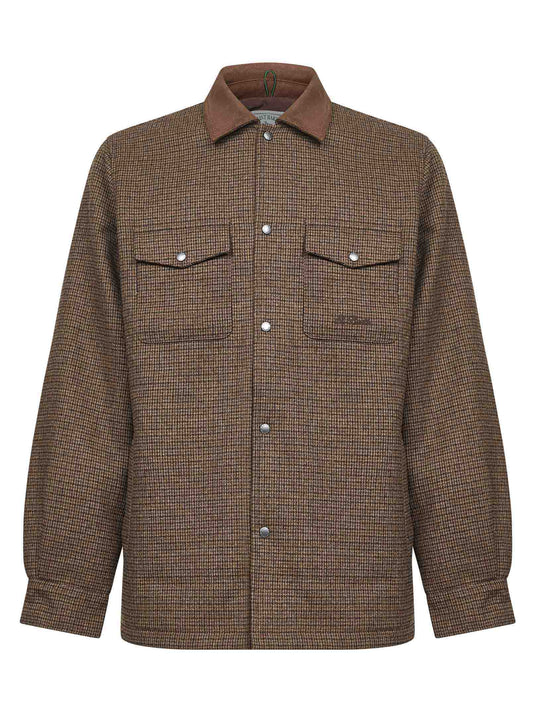 Brown houndstooth wool blend Bexley shirt jacket