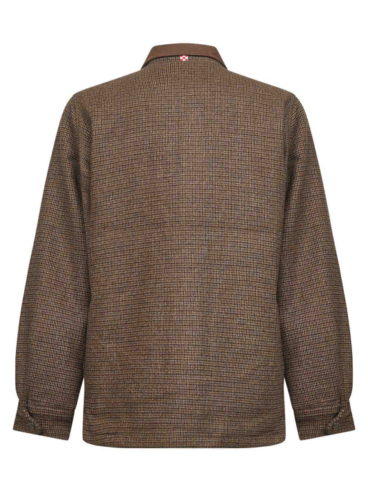 Brown houndstooth wool blend Bexley shirt jacket