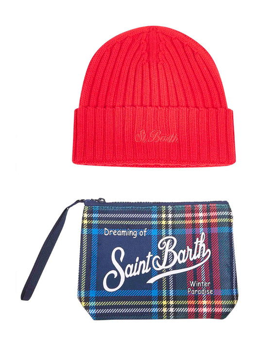 Red beanie and pouch Christmas box