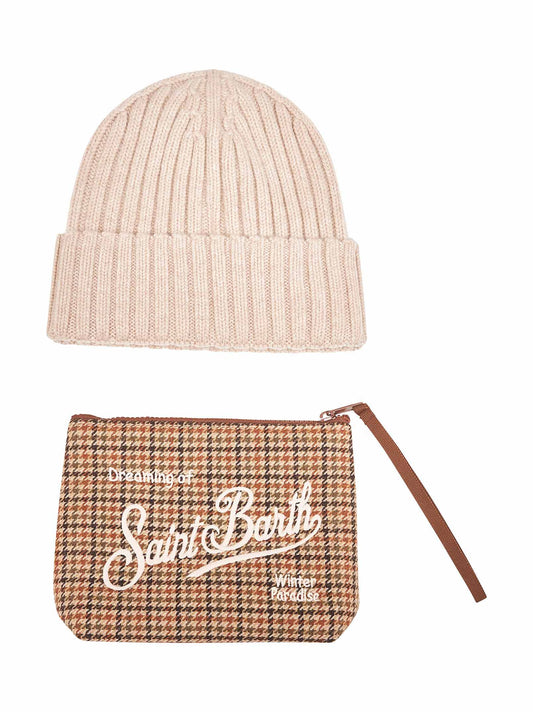Beige beanie and pouch Christmas box