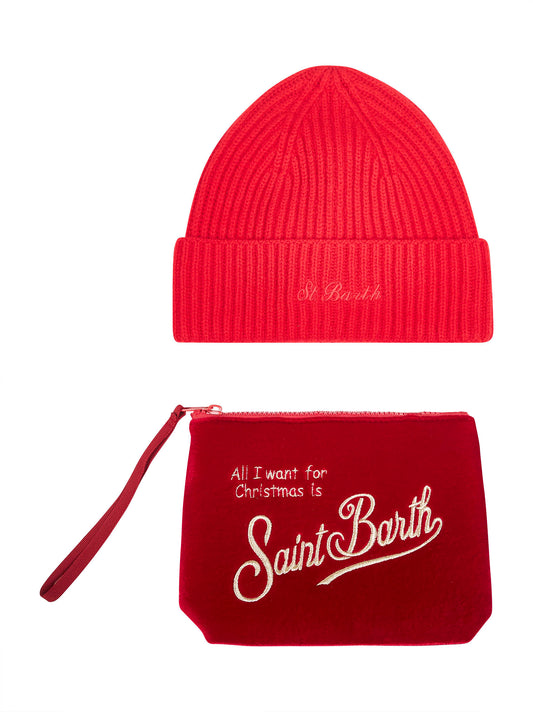 Christmas box rosso con berretto e pochette