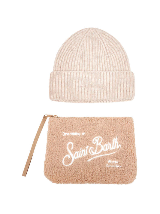 Christmas box beige con berretto e pochette