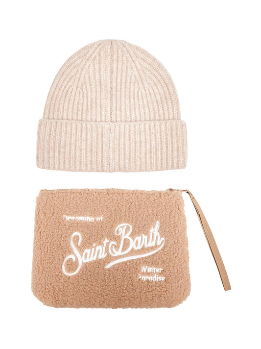 Christmas box beige con berretto e pochette