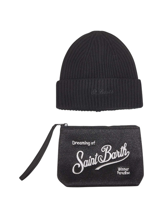 Christmas box nero con berretto e pochette<BR/>