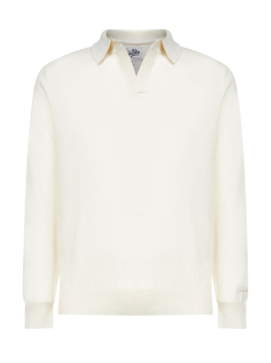 Ivory wool and cashmere knit Covent polo shirt