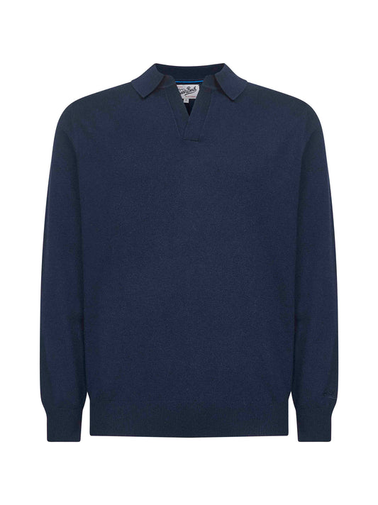 Blue wool and cashmere knit Covent polo shirt