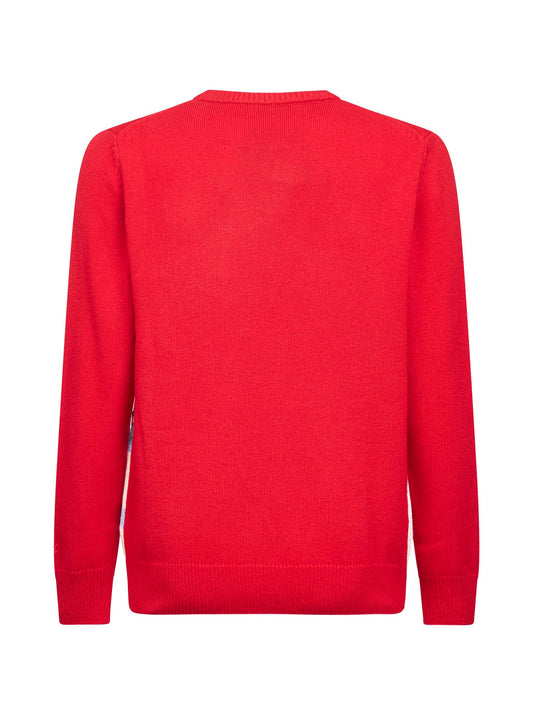 Red wool blend jacquard postcard Heron sweater