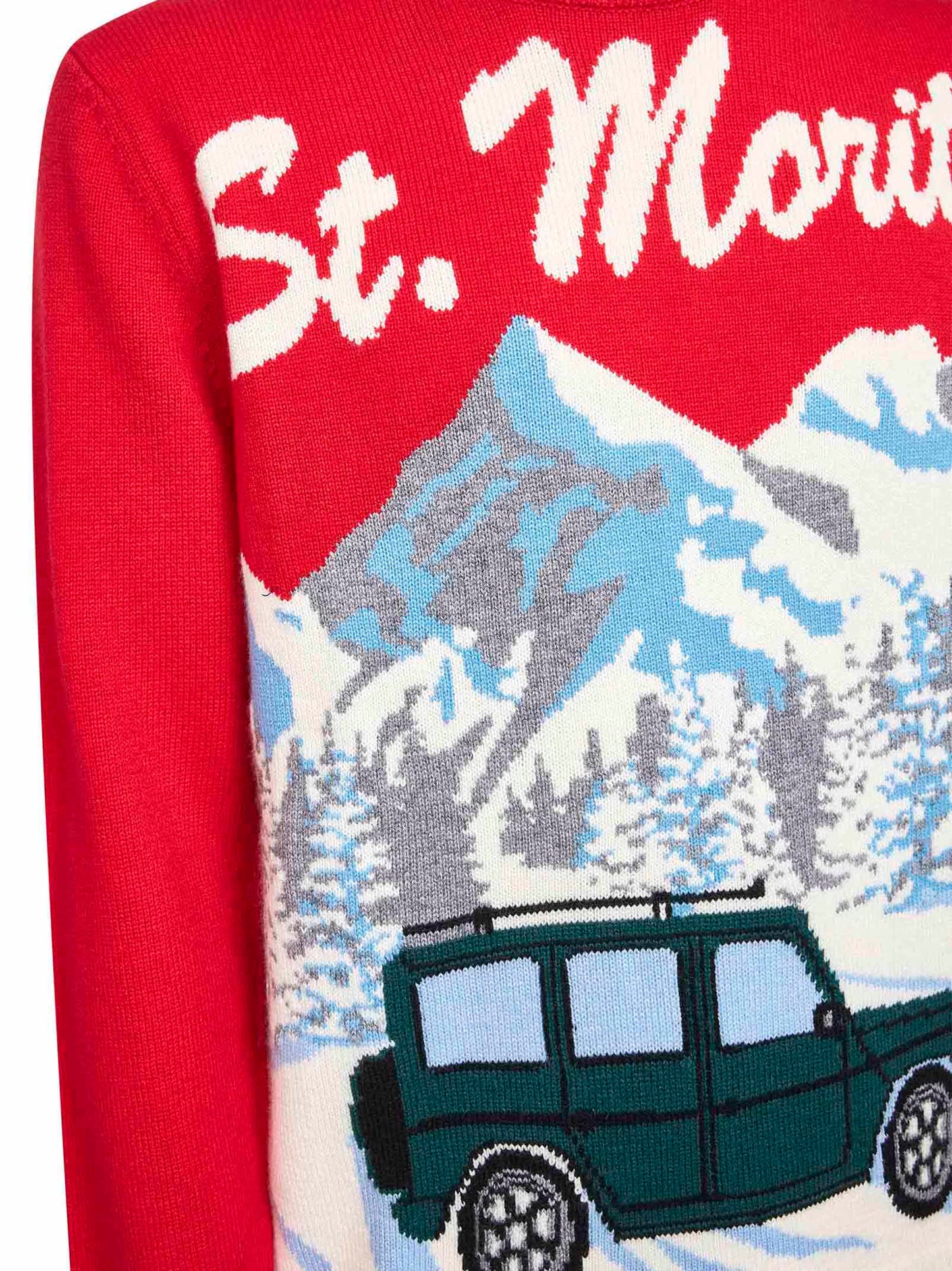 Red wool blend jacquard postcard Heron sweater